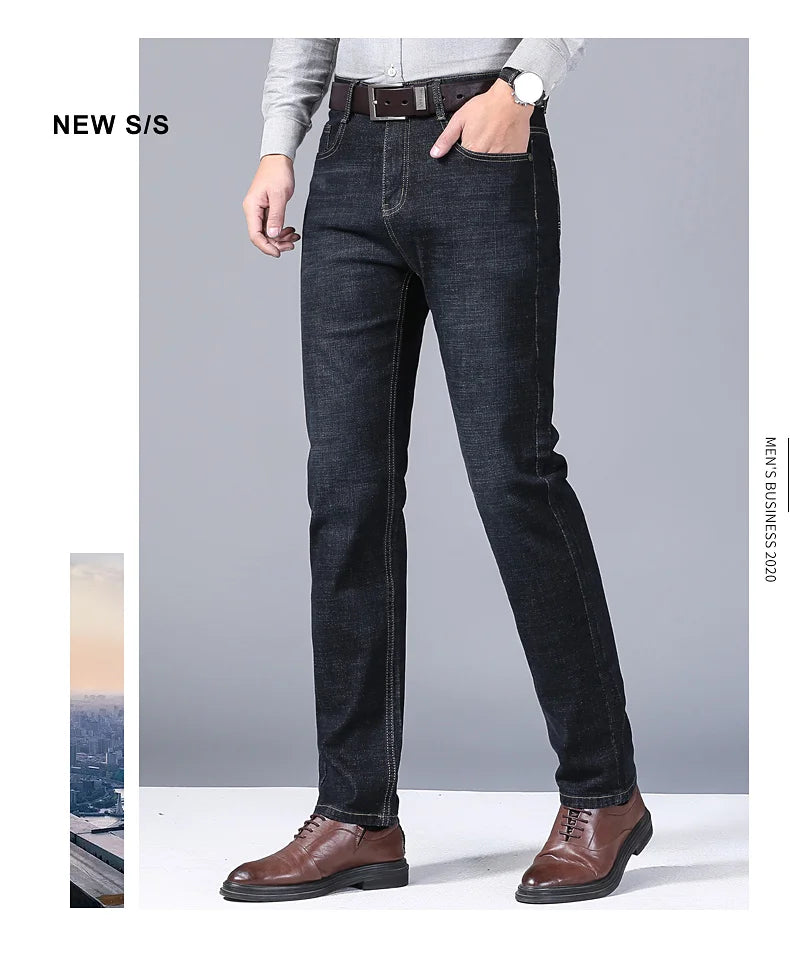 Men's Soft Straight Denim Pants 2025 Autumn Classic Business Black Biker Jeans Overalls Masculino Pantalone Hombre Mannen Homme