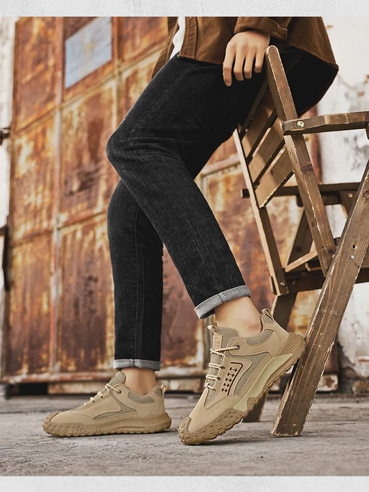 Men's Breathable Closed-Toe Hiking Shoes Non-Slip Lace-Up Low-Cut Casual Athletic Shoes Durable Outdoor Walking Sneakers for Men