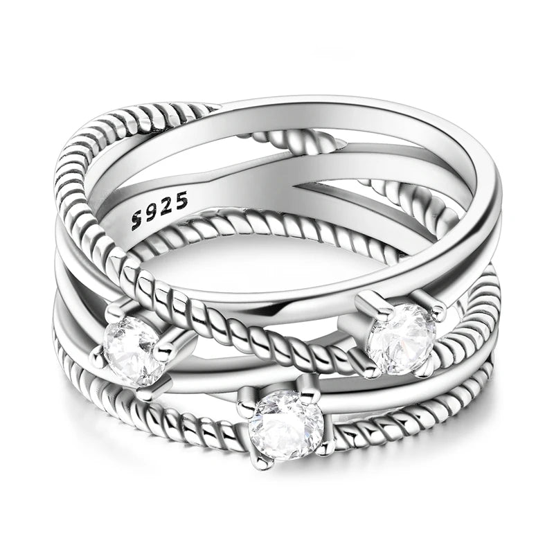 Rings 925 Silver Interwoven Line Rings Zircon Geometric Winding Rings Romantic Engagement Wedding Valentine Fine Jewelry Gift