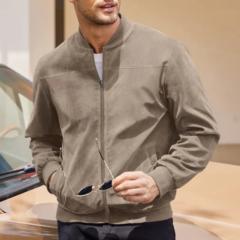 Autumn Suede Solid Color Men's Zipper Jacket Casual Retro Long-sleeved Cardigan Jacket
