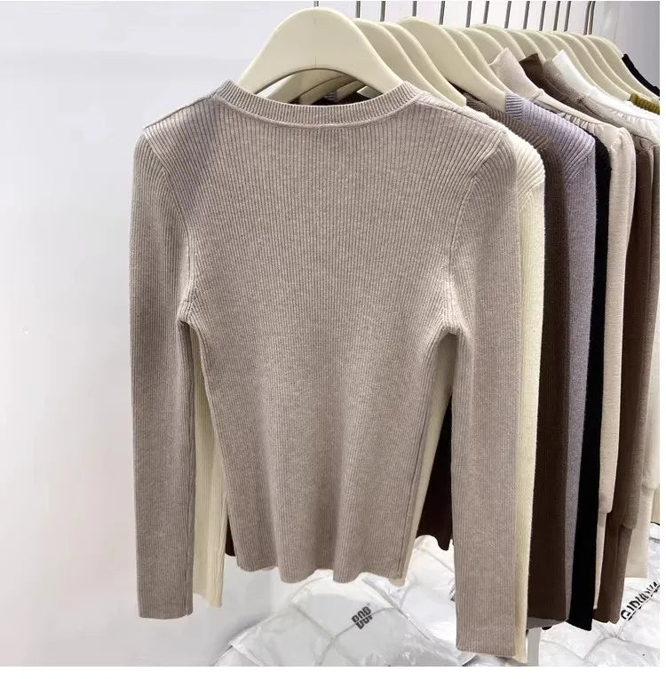 Zjaiss Solid Color O-neck Knitted Pullovers 2025 Women's Autumn Winter New Slim Fit Sweater Soft Warm Simple Base Layer Top