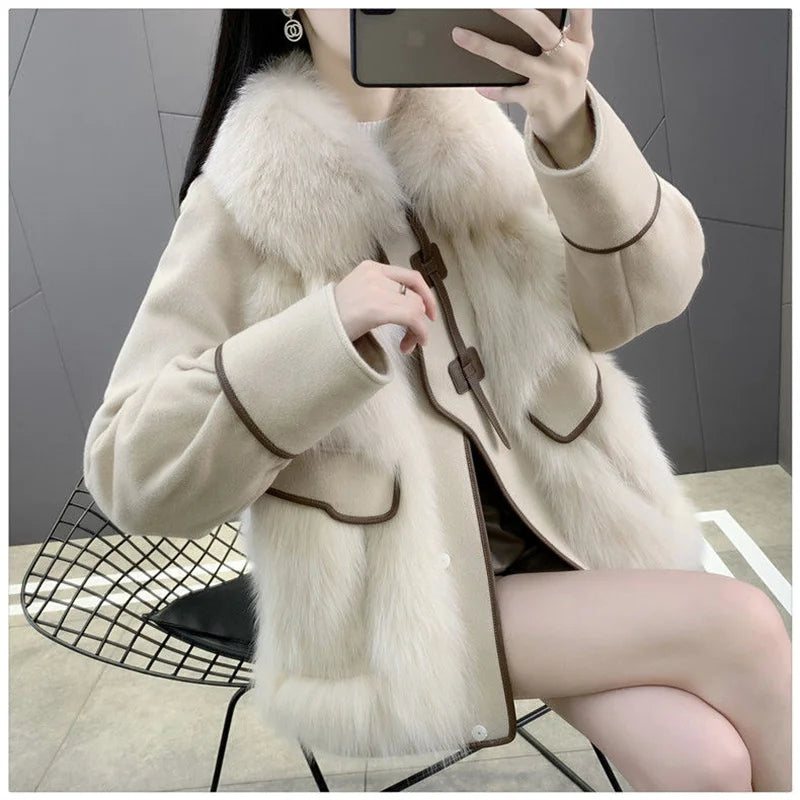 2023 New Autumn Winter with Fur Neighboring Fox Fur Grass Women's Coat Fashion Popular Down Cotton Coat Parker Coat Suede Trend