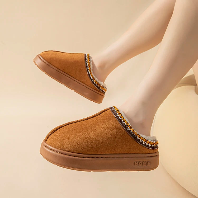 Platform Fluffy Slippers Women House Flats Fashion Plush Winter Designer Shoes Ladies Home Elegant Casual Footwear Large Size