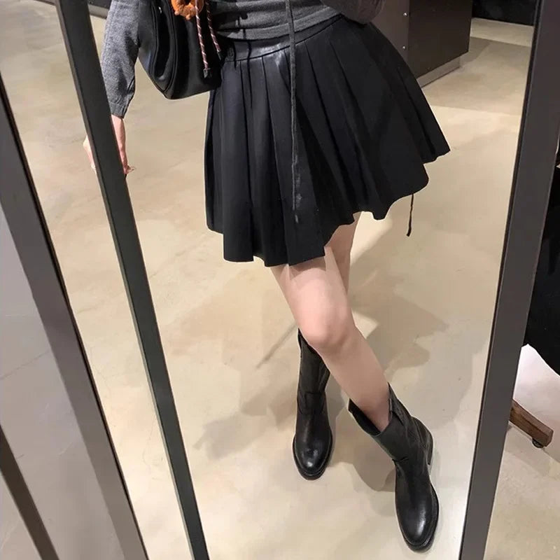 New Fashion Boots for Women Spring/Autumn Square Heel Female Mid-Calf Boots Ladies Slip-On Pointed Toe WESTERN Boots Women