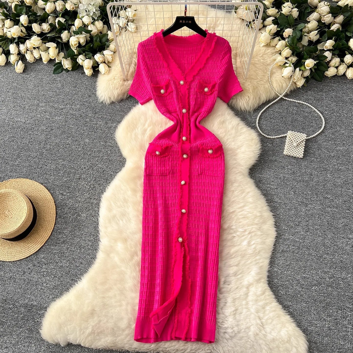 YuooMuoo Women Dress Elegant V-neck Slim Waist Wrap Hips Bodycon Sweater Dress Chic Single-breasted Office Lady Long Shirt Dress