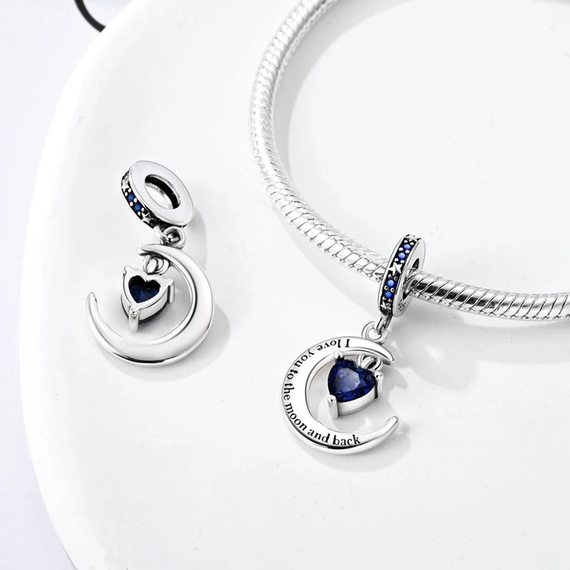 Original 925 Sterling Silver Love Heart Family Charm Beads Pendant Fit Bracelet Charm Women DIY Jewelry Gift