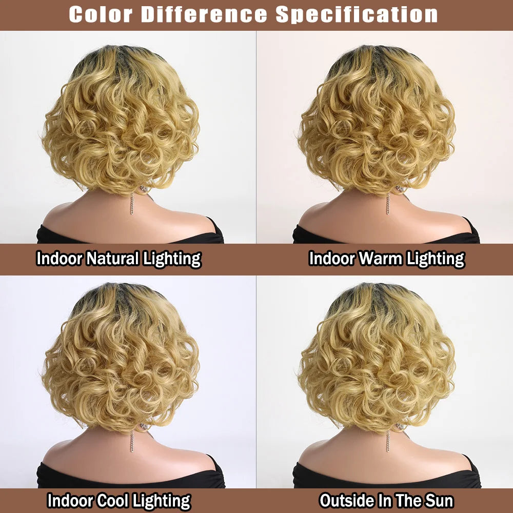 12 Inch Natural Synthetic Wigs for Women Short Black Gradient Gold Wig Heat Resistant Hair For Daily Use Festival Ball Halloween