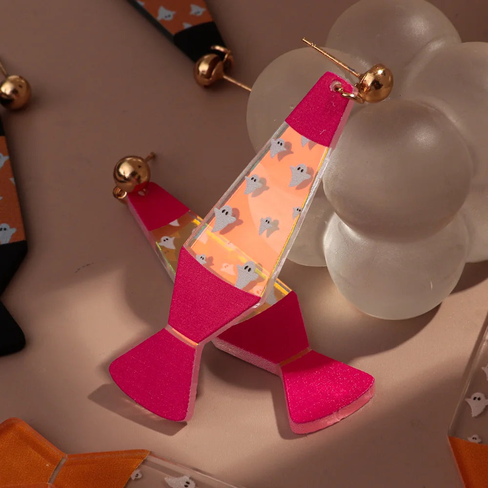 Halloween Day Acrylic Iridescent Colorful Lava lamp Earring for Women Cartoon Ghost Wave Point Drop Earrings 2024 Jewelry