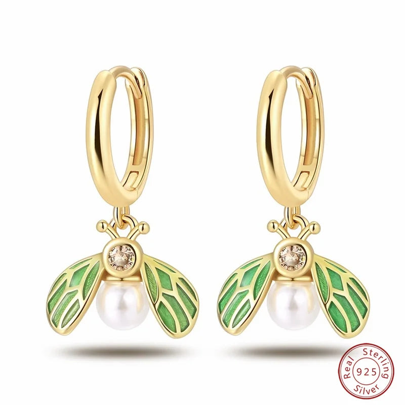 New in 925 Silver Color Gold Pearl Bee Irregularity Star Moon Earrings For Women 2024 Trending Fashion Jewelry Birthday Gifts