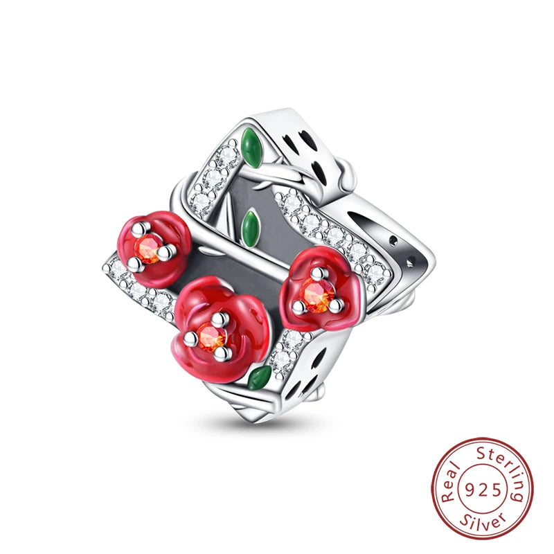 Original 925 Sterling Silver Red Charm Beads Red Wine Chili Dumbbell Pendant For Women Fit DIY Bracelet Birthday Jewelry Gift