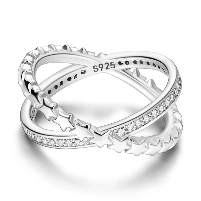 Rings 925 Silver Interwoven Line Rings Zircon Geometric Winding Rings Romantic Engagement Wedding Valentine Fine Jewelry Gift