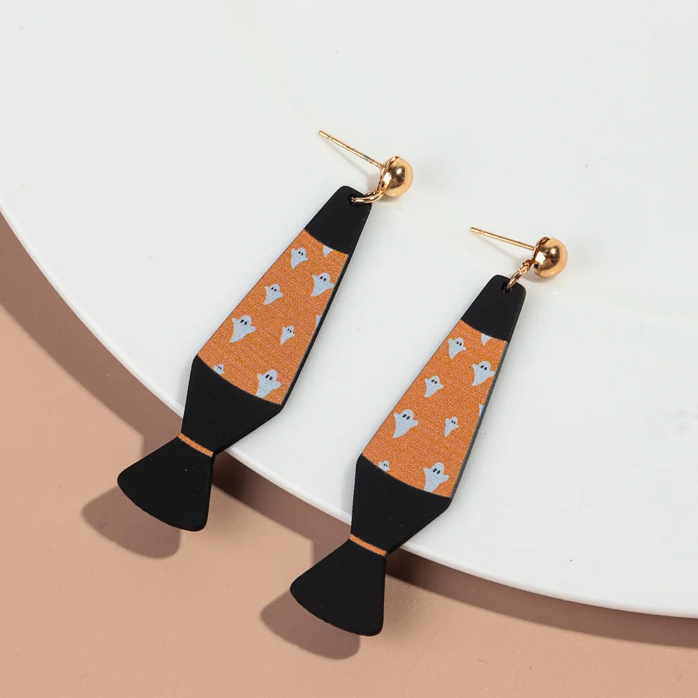 Halloween Day Acrylic Iridescent Colorful Lava lamp Earring for Women Cartoon Ghost Wave Point Drop Earrings 2024 Jewelry