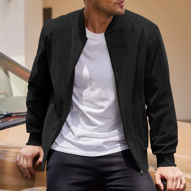 Autumn Suede Solid Color Men's Zipper Jacket Casual Retro Long-sleeved Cardigan Jacket
