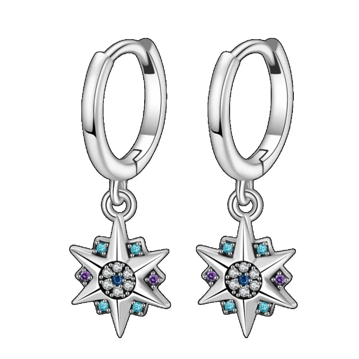 Sparkling Colorful Hoop Earrings 925 Sterling Silver Hypoallergenic Jewelry Embellished With Zircon Elegant Luxury Style Female