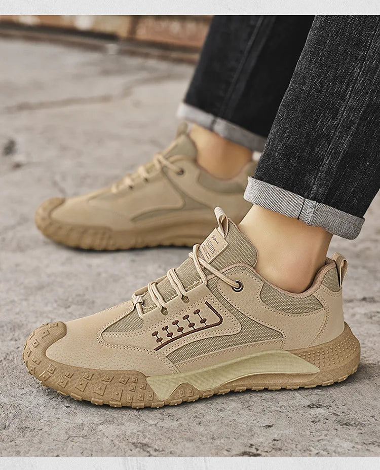 Men's Breathable Closed-Toe Hiking Shoes Non-Slip Lace-Up Low-Cut Casual Athletic Shoes Durable Outdoor Walking Sneakers for Men