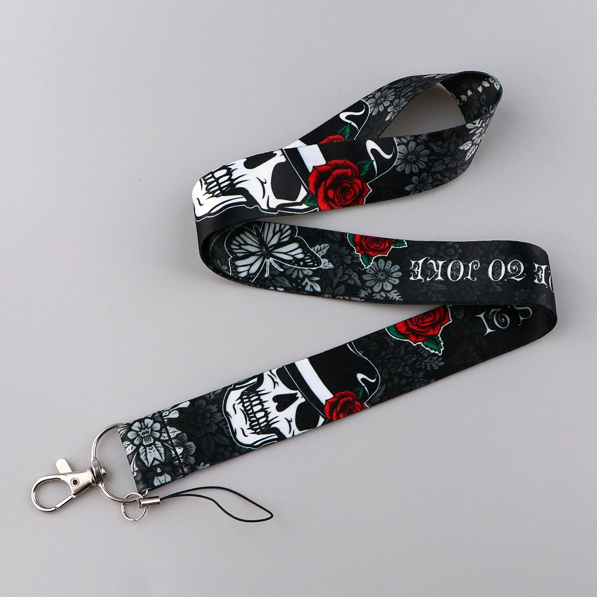 Halloween Skull Rose Punk Gothic Lanyard Card Holder Neck Strap for Key ID Card Phone Straps Badge Holder DIY Hanging Rope