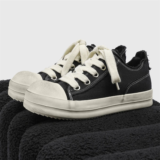 2025New Men Canvas Thick Bottom Sneakers Fashion Lace Up Casual Youth Shoes Lightweight Outdoor Comfy Flat Designer Walking Shoe