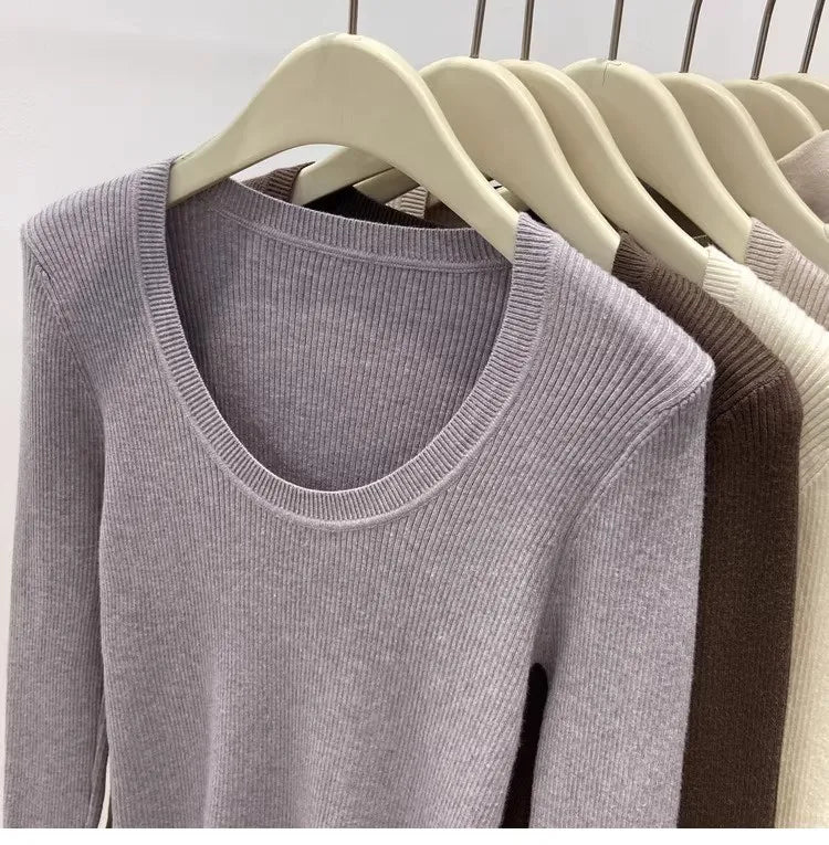 Zjaiss Solid Color O-neck Knitted Pullovers 2025 Women's Autumn Winter New Slim Fit Sweater Soft Warm Simple Base Layer Top