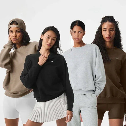 LO Cotton Pullover Hoodie women Sports Outdoor Top Long Sleeved Hooded Casual Versatile Solid Color Loose Autumn/winter Hoodie