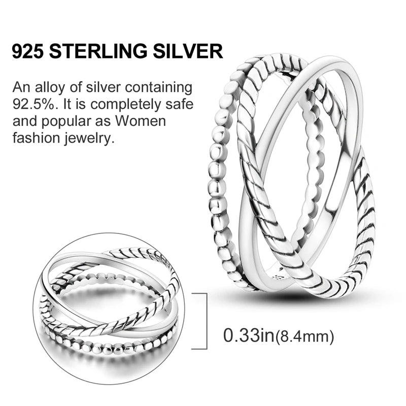 Rings 925 Silver Interwoven Line Rings Zircon Geometric Winding Rings Romantic Engagement Wedding Valentine Fine Jewelry Gift