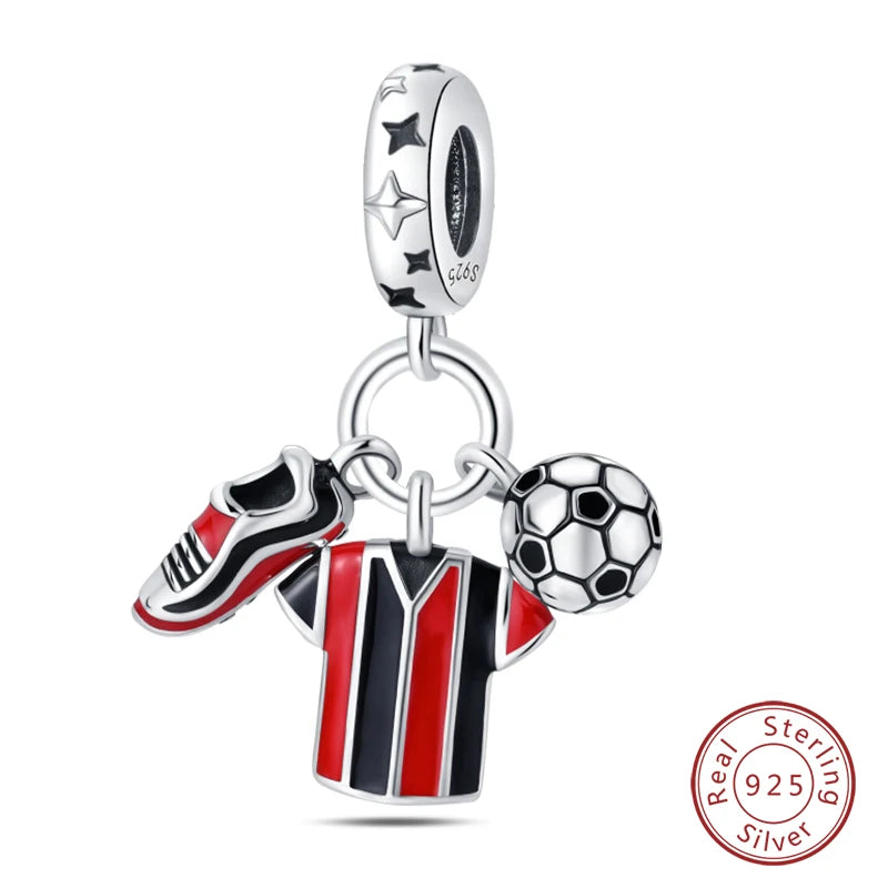 Original 925 Sterling Silver Red Charm Beads Red Wine Chili Dumbbell Pendant For Women Fit DIY Bracelet Birthday Jewelry Gift