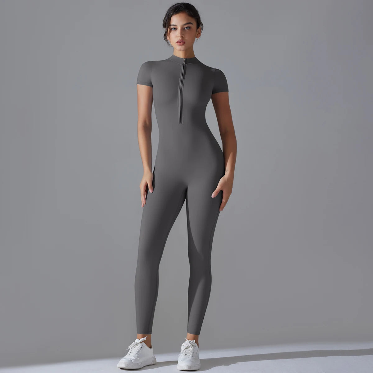 Yoga Set Women Zipper Short Sleeve one piece Gym suit Women's Sports Shapewear Solid Color Nylon Yoga Bodysuit