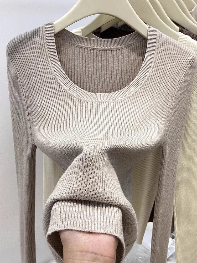 Zjaiss Solid Color O-neck Knitted Pullovers 2025 Women's Autumn Winter New Slim Fit Sweater Soft Warm Simple Base Layer Top
