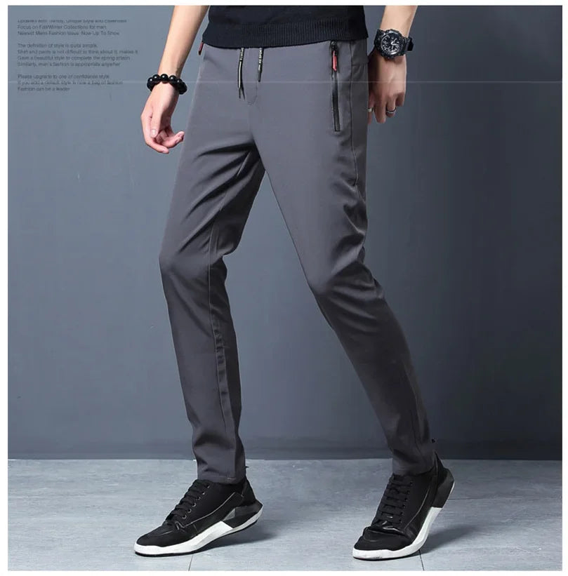 Men's Casual Pants Stretch Slim Fit Elastic Waist Jogger Korean Classic Blue Black Gray Male Brand Trousers Plus Size 4XL 5XL