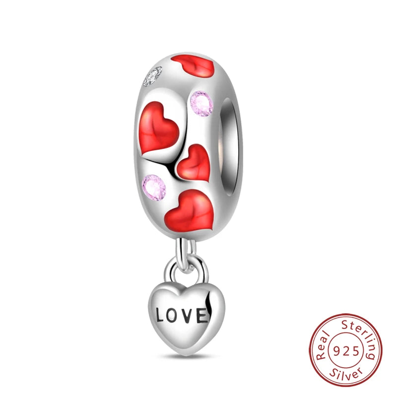 Original 925 Sterling Silver Red Charm Beads Red Wine Chili Dumbbell Pendant For Women Fit DIY Bracelet Birthday Jewelry Gift