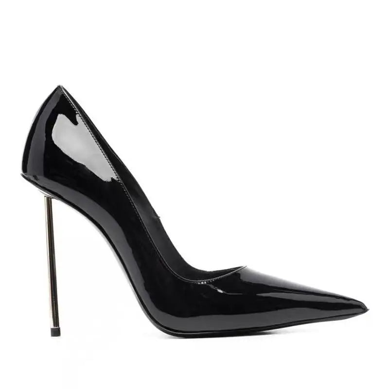 2025 New Black PU Leather High Heels Women's Trendy Gold Stiletto Heels Comfortable Slip-On Summer Luxury Sexy Party Sandals