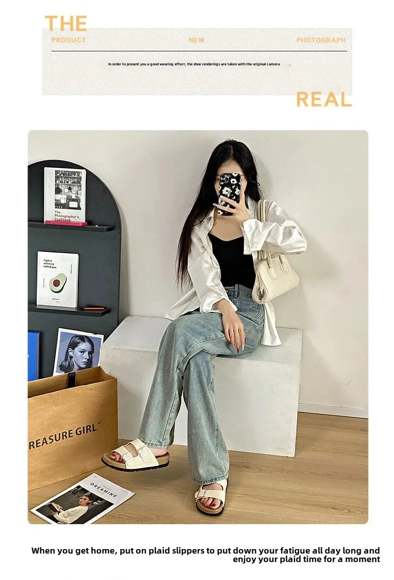 Women's Belted Sandals Roman Style PVC Material Open Toe Metal Decorated Flat Heels Spring Summer Outdoor Wear Fashionable Versa