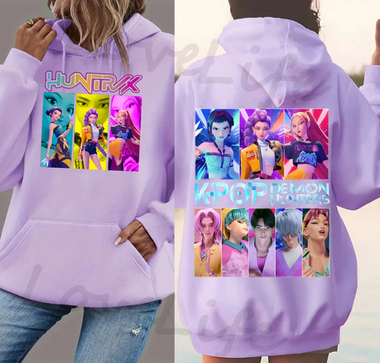 KPop Demon Hunters Huntrix Graphic Hoodies Fashion Hip Hop Hooded Sweatshirts Men's Women Clothing Long Sleeve Pullovers Tops