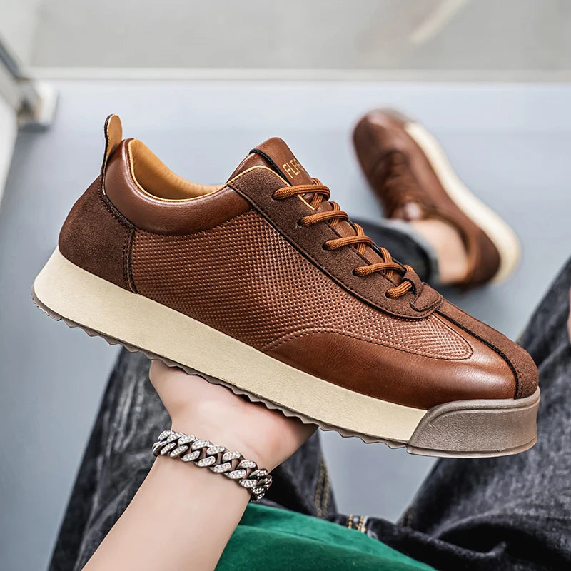 Luxury Fashion Men's Casual Shoes Leather Walking Sneakers Retro Platform Sport Shoes Comfortable Flats for Men Zapatos Hombre
