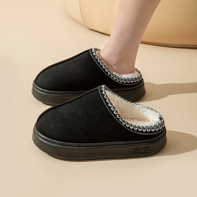 Platform Fluffy Slippers Women House Flats Fashion Plush Winter Designer Shoes Ladies Home Elegant Casual Footwear Large Size