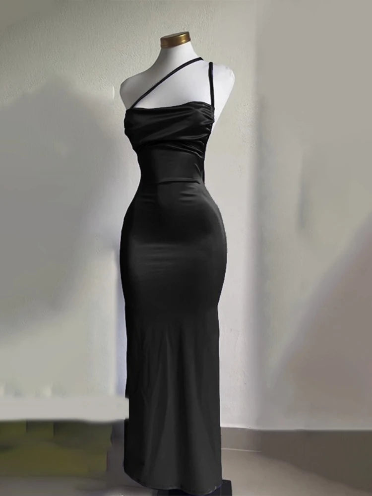 Fashion Sexy Backless Women Y2k Sling Dress Elegant Solid Color Long Evening Dresses Slim Fit Sleeveless Clothing