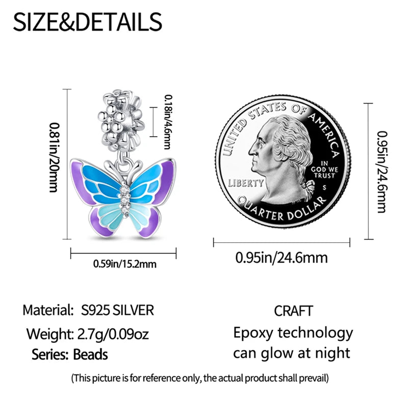 925 Sterling Silver Chameleon Luminous Firefly Butterfly Charms Beads Fit Qikaola 925 Original Bracelets Fine DIY Jewelry Making