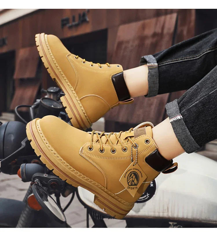 2025*High Top Boots Men's Leather Shoes Fashion Motorcycle Ankle Boots for Men Winter Boots Man Shoes Lace-Up Botas Hombre