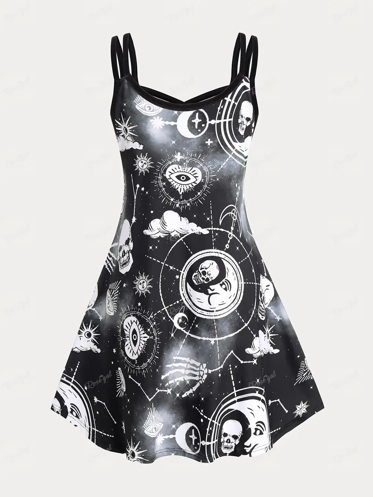 ROSEGAL Halloween 3D Printed Dresses Plus Size Crisscross Skull Print Dress Summer Casual Sleeveless Vestidos 5XL
