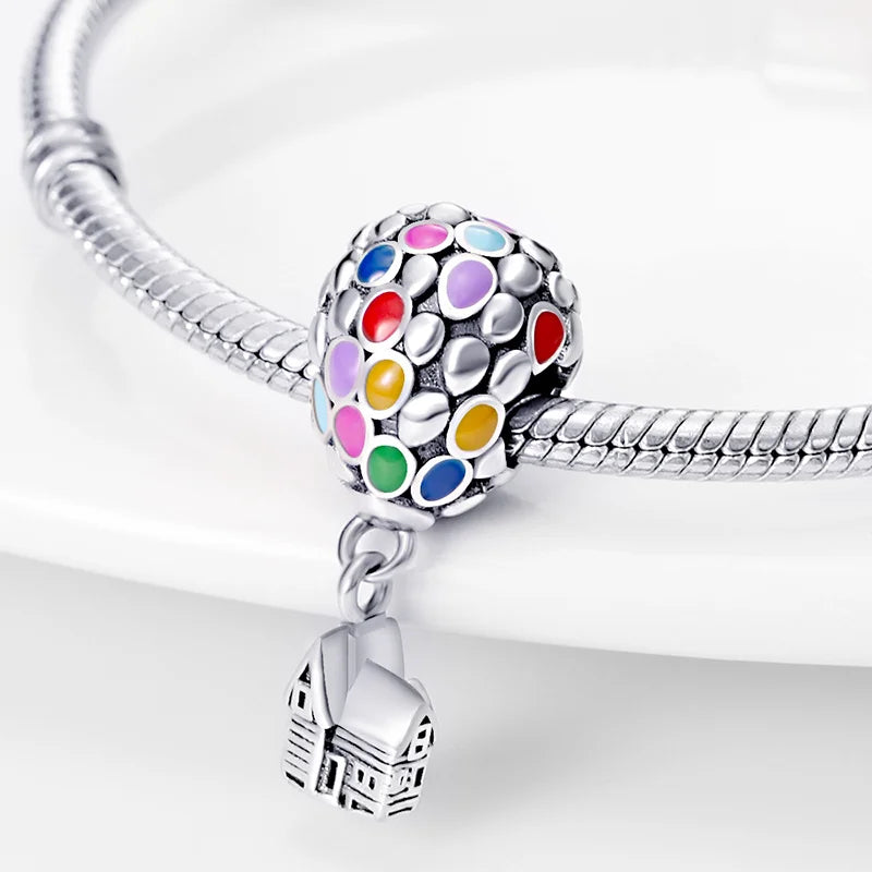 Hot Sale Charms Bead 925 Sterling Silver Pixar Up House & Balloons Dangle Fit Bangle Bracelet Necklace DIY Jewelry