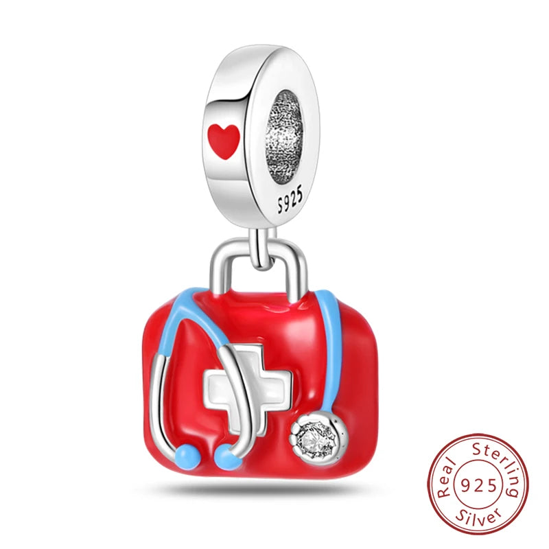 Original 925 Sterling Silver Red Charm Beads Red Wine Chili Dumbbell Pendant For Women Fit DIY Bracelet Birthday Jewelry Gift