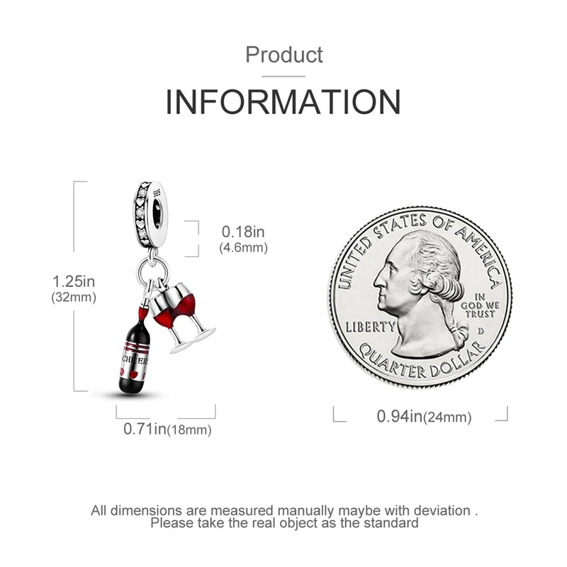 Original 925 Sterling Silver Red Charm Beads Red Wine Chili Dumbbell Pendant For Women Fit DIY Bracelet Birthday Jewelry Gift