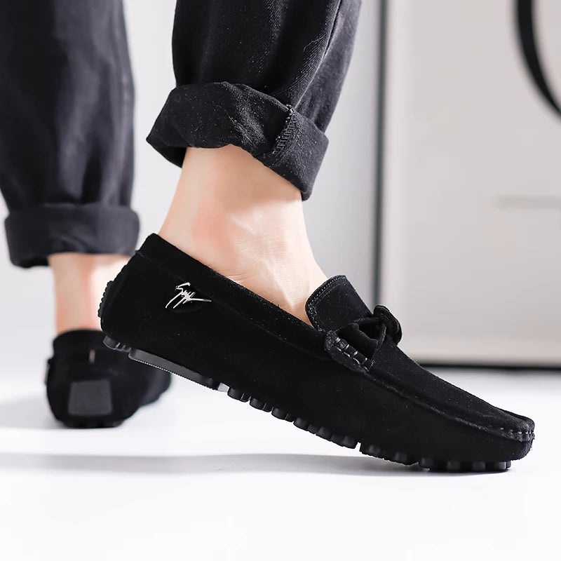 Suede Leather Men Loafers Handmade Slip-On Dress Shoes Comfortable Cushioned Insole Business Casual Shoes Man Driving Moccasins