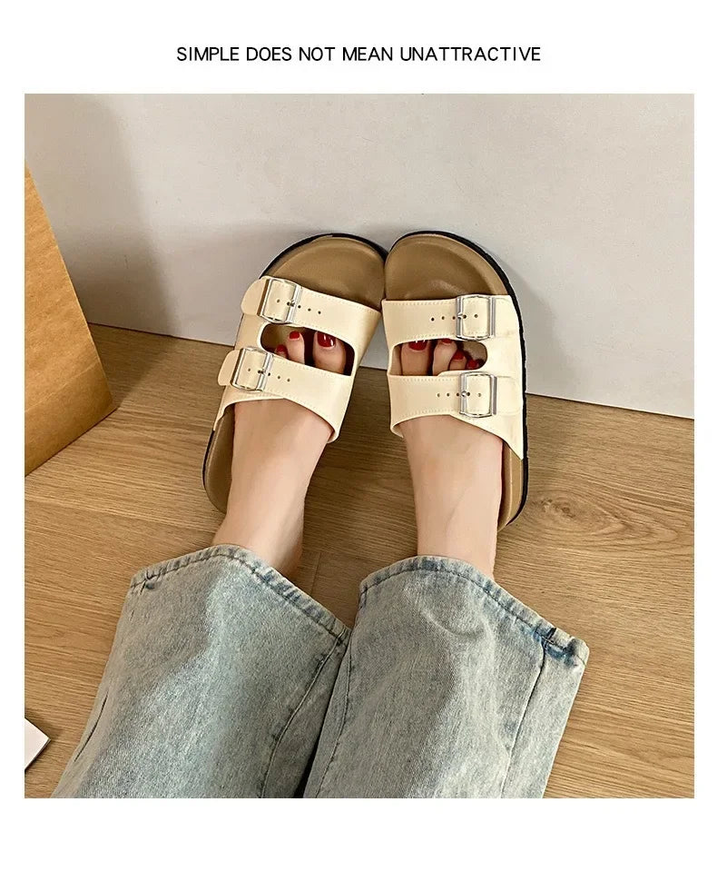 Women's Belted Sandals Roman Style PVC Material Open Toe Metal Decorated Flat Heels Spring Summer Outdoor Wear Fashionable Versa