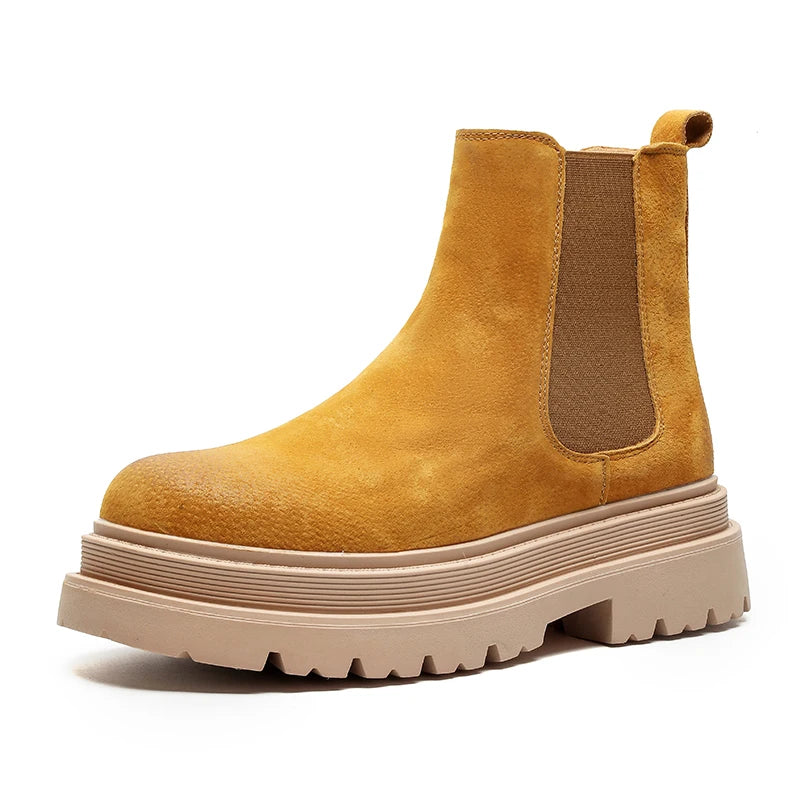 large size men casual party nightclub high chelsea boots slip-on cow suede leather shoes cowboy platform boot autumn winter bota