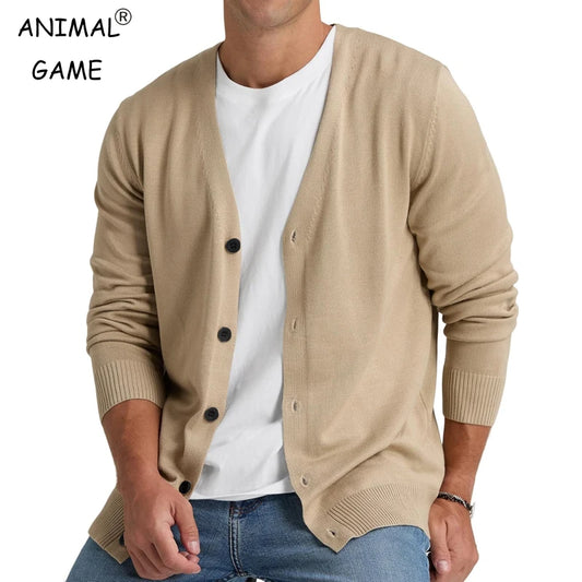 New Mens Cardigan Sweater Vintage V-Neck Long Sleeve Button Down Knitted Sweaters Lightweight Solid Color Outerwear