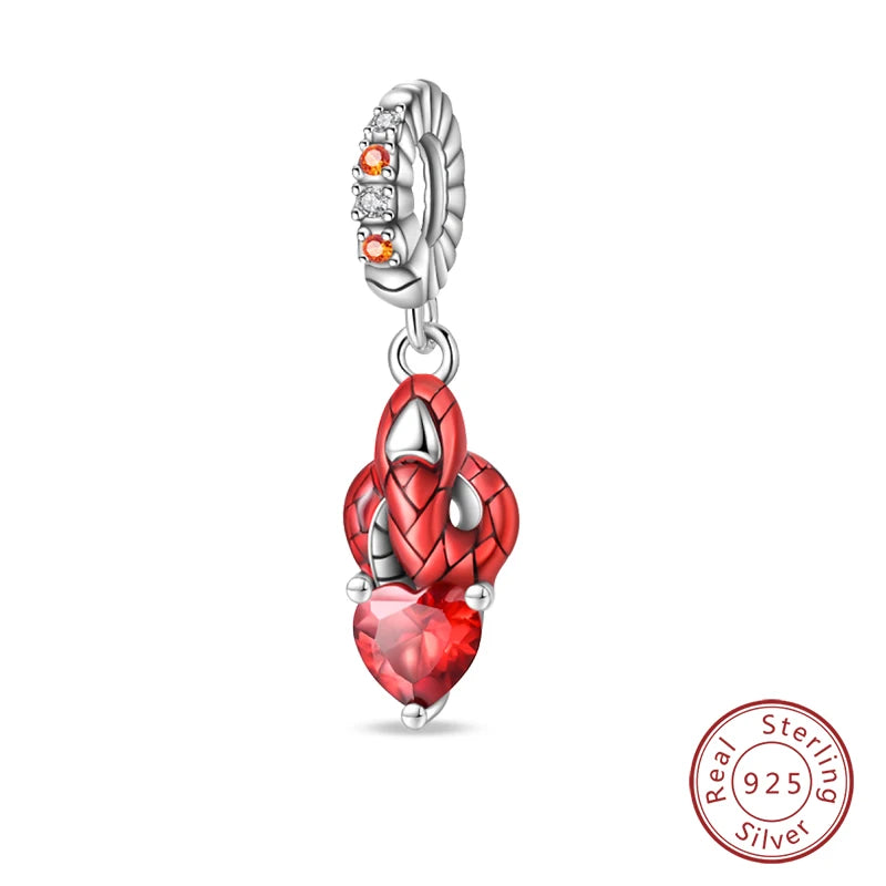 Original 925 Sterling Silver Red Charm Beads Red Wine Chili Dumbbell Pendant For Women Fit DIY Bracelet Birthday Jewelry Gift