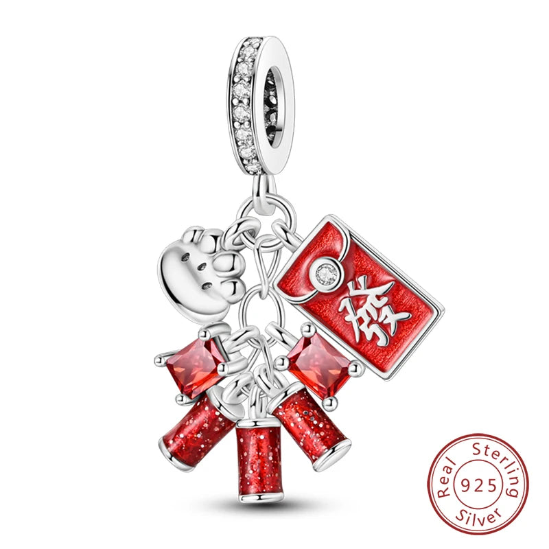 Original 925 Sterling Silver Red Charm Beads Red Wine Chili Dumbbell Pendant For Women Fit DIY Bracelet Birthday Jewelry Gift