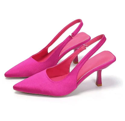 Summer Women Heels Sandals Red Pointed Slingback Sandals Shoes Green Black Purple Kitten Heels Party Prom Ladies Stilettos