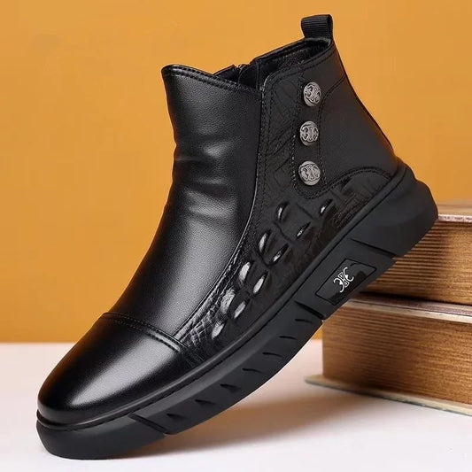 Luxury Men Boots Fashion High-top Platform Boot Classic Business Casual Leather Boots Winter Plush Warm Cotton Boots for Men2025