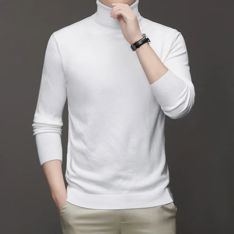 Autumn Mens High Quality Knitted Turtleneck Sweater Slim Fit Long Sleeve Anti-pilling Pullover Solid Color Trend Men Streetwea